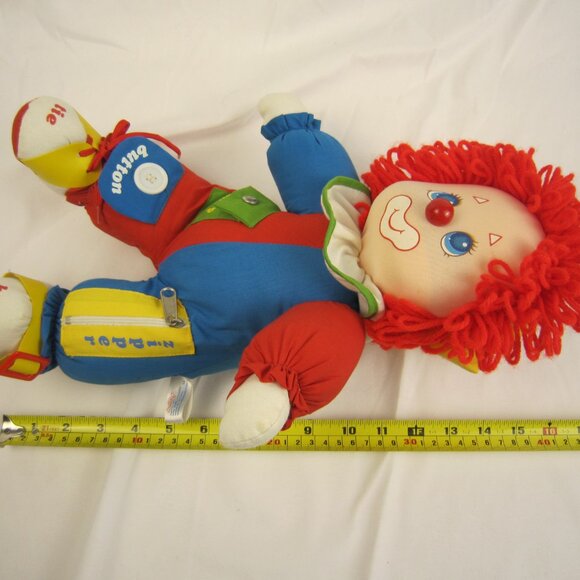 1983 Vintage Amtoy Teach Me To Dress Clown Doll Plush 16" Zipper Button Snap Tie - Picture 9 of 10